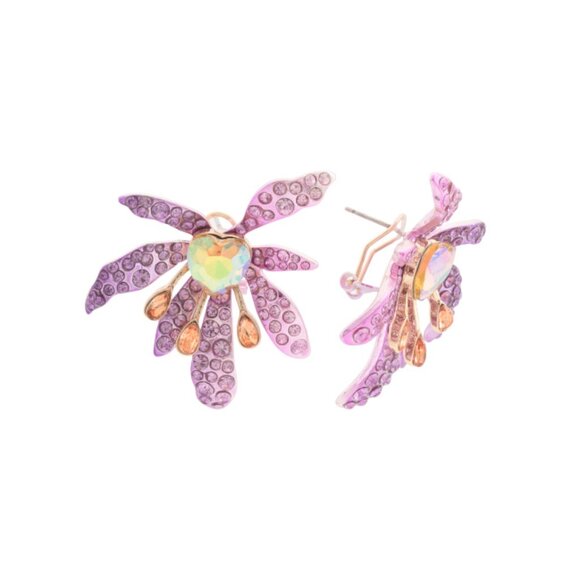 BETSEY JOHNSON Purple Garden Glam Iris Flower Stud Earrings - Picture 1 of 2